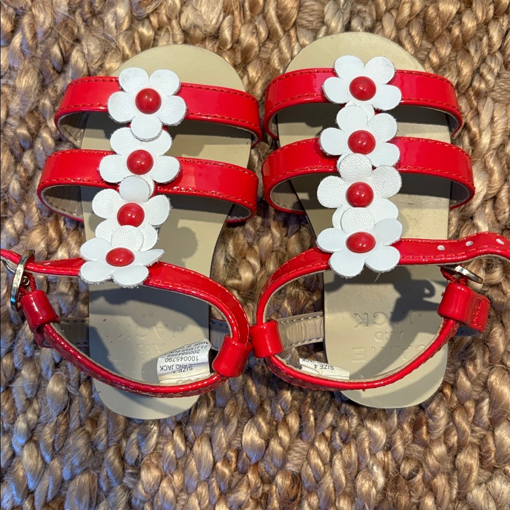 Janie and Jack Baby Red Sandals with White Floral Accents, size 4